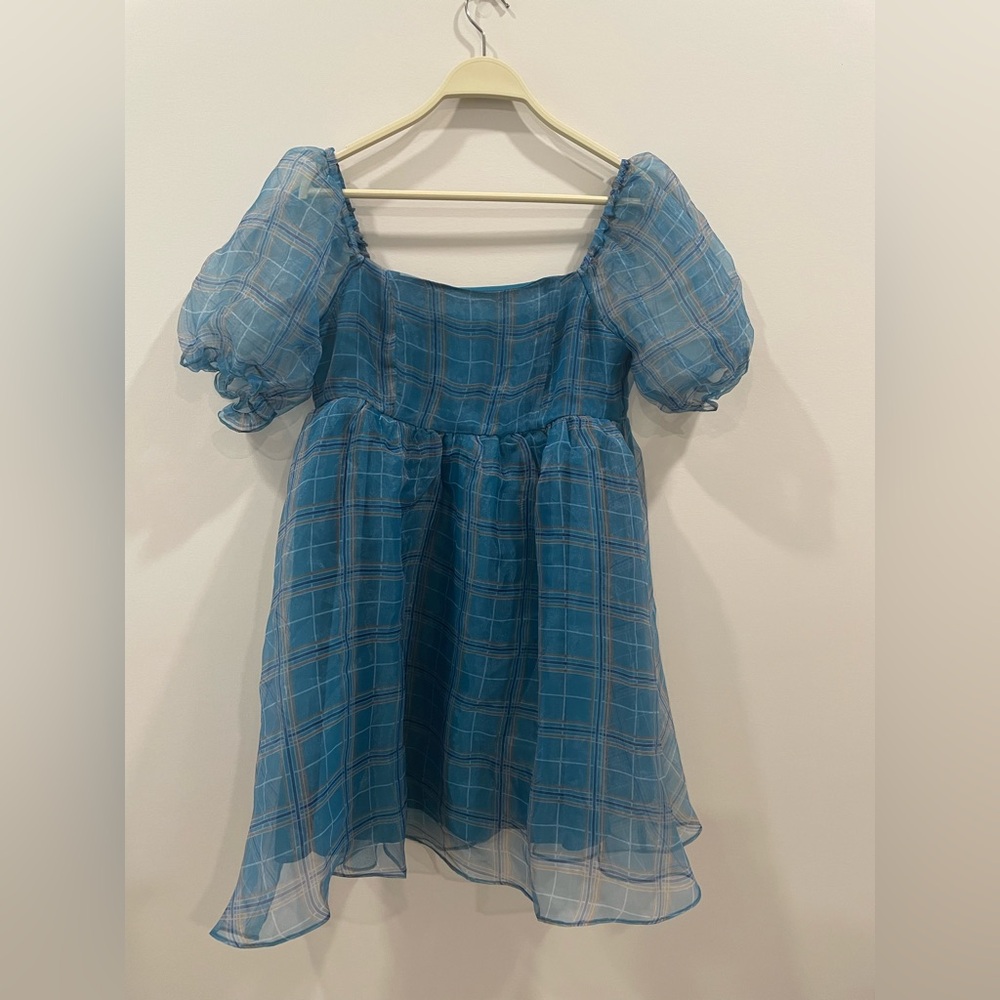 En Saison Blue and gold  Puff dress Size Small